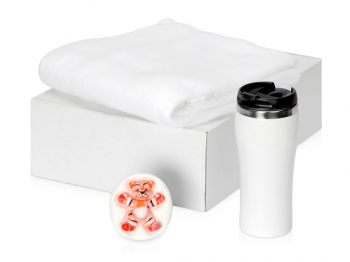 Подарочный набор Мери Да Винчи с термокружкой, мылом, пледом, белый