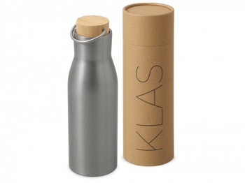 Вакуумная термобутылка с бамбуковой крышкой «Klas», 500 мл, серебристый
