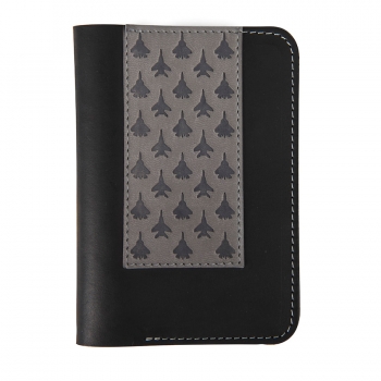 Обложка для паспорта,"Самолеты",черный, кожа натуральная 100%