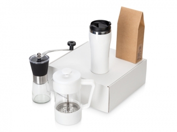 Подарочный набор с кофе, кружкой и френч-прессом "Бодрое утро" 2.0, белый