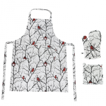Подарочный набор  для кухни  "Снегири",хлопок 100%, передник и прихватки