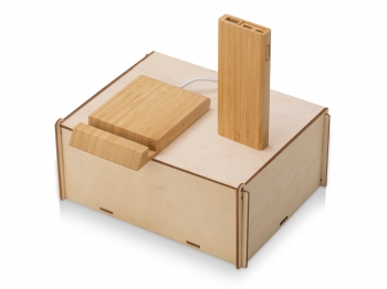 Подарочный набор с БЗУ и внешним аккумулятором «Bamboo Set», натуральный