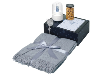 Подарочный набор с пледом, увлажнителем и попкорном, серый