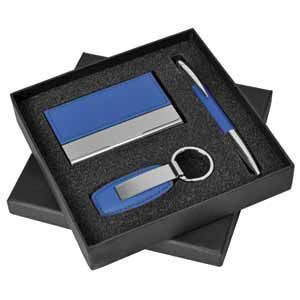 Набор "Эксперт": визитница, брелок и авторучка, 16,5х16,5х4 см, синий, металл, иск. кожа, лазерная г