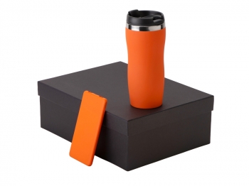 Подарочный набор c вакуумной термокружкой и повербанком С1, красный