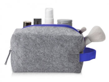 Косметичка из РПЕТ фетра с ручкой "Felt", серый с синим