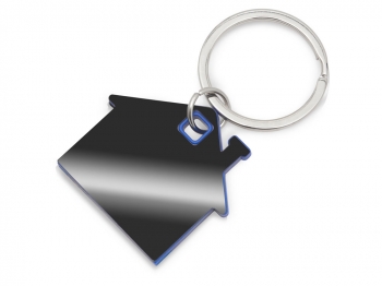 Металлический брелок с пластиковой цветной вставкой "SteelPop House", серебристый с синим