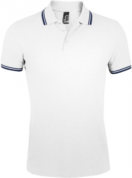 Рубашка поло мужская Pasadena Men 200 с контрастной отделкой, белая с синим