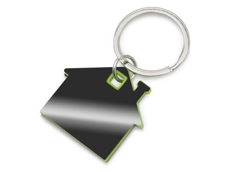 Металлический брелок с пластиковой цветной вставкой "SteelPop House", серебристый с зеленым яблоком