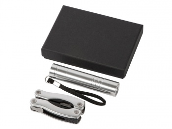 Подарочный набор Scout с многофункциональным ножом и фонариком, серебристый