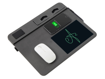 Многофункциональный коврик для мыши «Multi Pad» с беспроводной зарядкой и LCD экраном, 10 Вт, черный