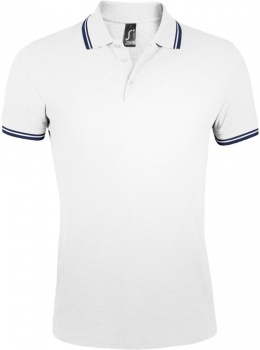 Рубашка поло мужская Pasadena Men 200 с контрастной отделкой, белая с синим