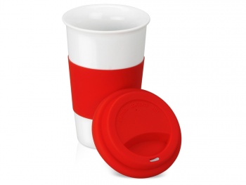 Кружка с силиконовой крышкой и манжетой «Нью-Йорк» 300мл, красный