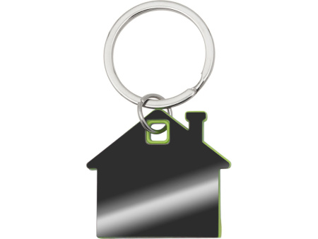 Металлический брелок с пластиковой цветной вставкой "SteelPop House", серебристый с зеленым яблоком