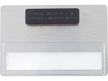 Бейдж металл+ загибушка прозрачная, 90х60мм, серебристый