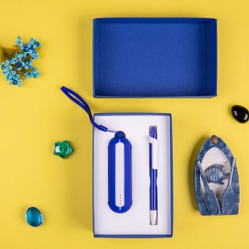 Набор SEASHELL-1:Универсальный аккумулятор(2000 mAh) и ручка в подарочной коробке,голубой, шт