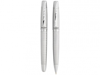 Набор ручек "Ramatuel" в подарочной коробке: ручка шариковая и роллер, серебристый, синие чернила