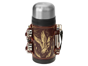 Термос в чехле, 1,2л, рыжая кожа
