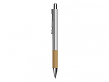Ручка металлическая шариковая "Sleek", серебристый/бамбук