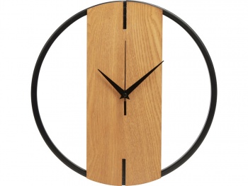 Деревянные часы с металлическим ободом, диаметр 30 см, "Time Wheel", натуральный/черный